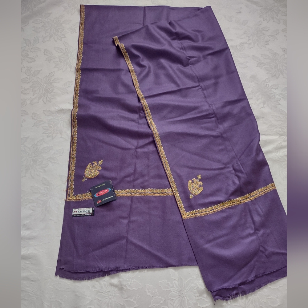 New 🆕 Purple Embroidered Wool Shawl Pashmina Wrap Stole Kashmiri